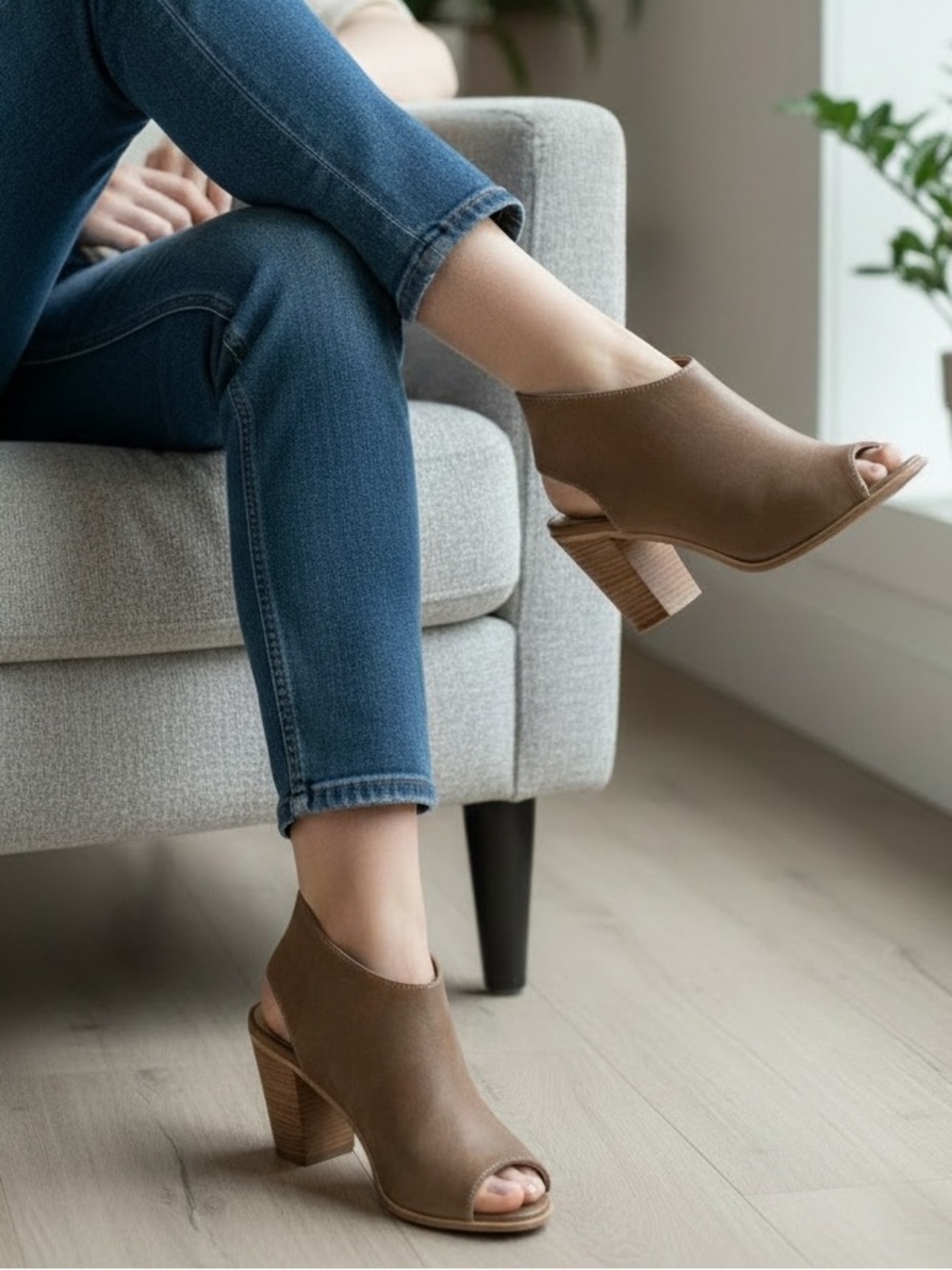 OVYE Leather Open Toe Bootie Heels - Size 39 (US 8.5-9)